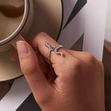 Silver Snake & Rose Ring for Women
