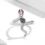 Silver Snake & Rose Ring for Women