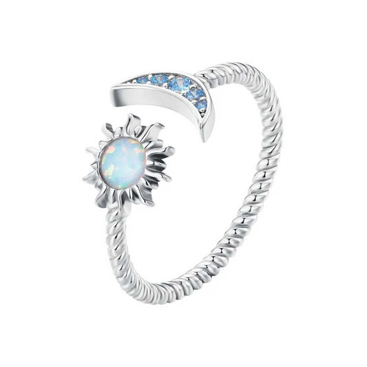 Vintage Sun & Moon Adjustable Opal Ring