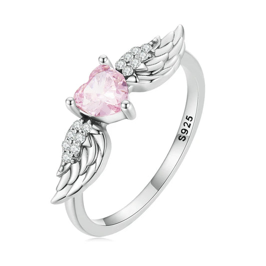 Pink Heart Angel Wing Ring