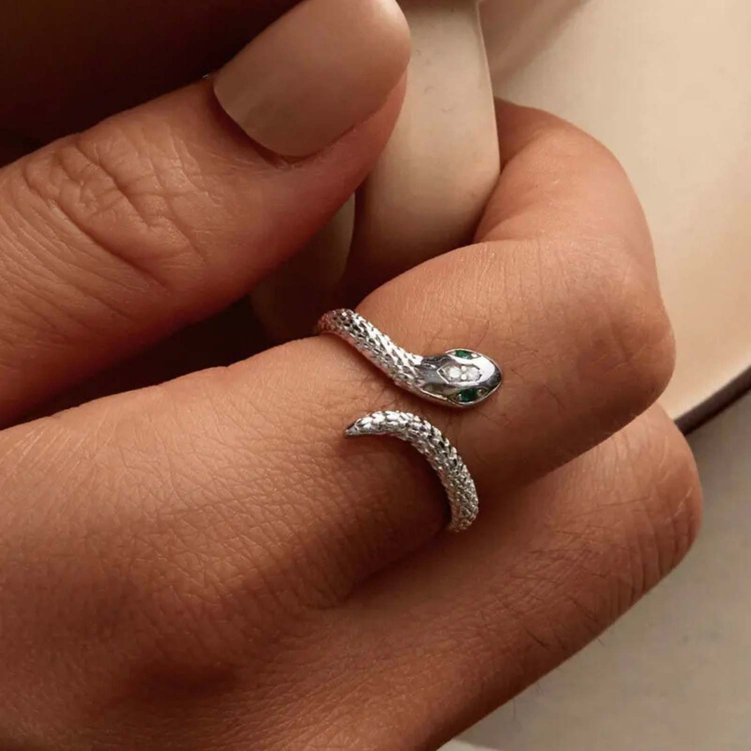 Carved Snake Design Sterling Silver Ring