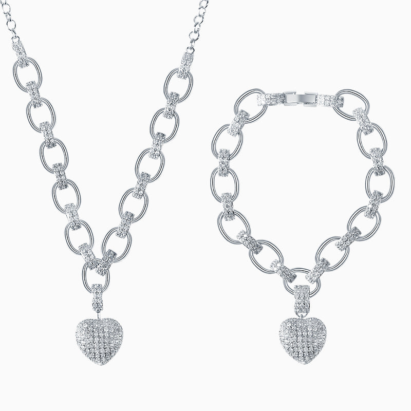 The Solid Heart Pendant Necklace & Bracelet Set