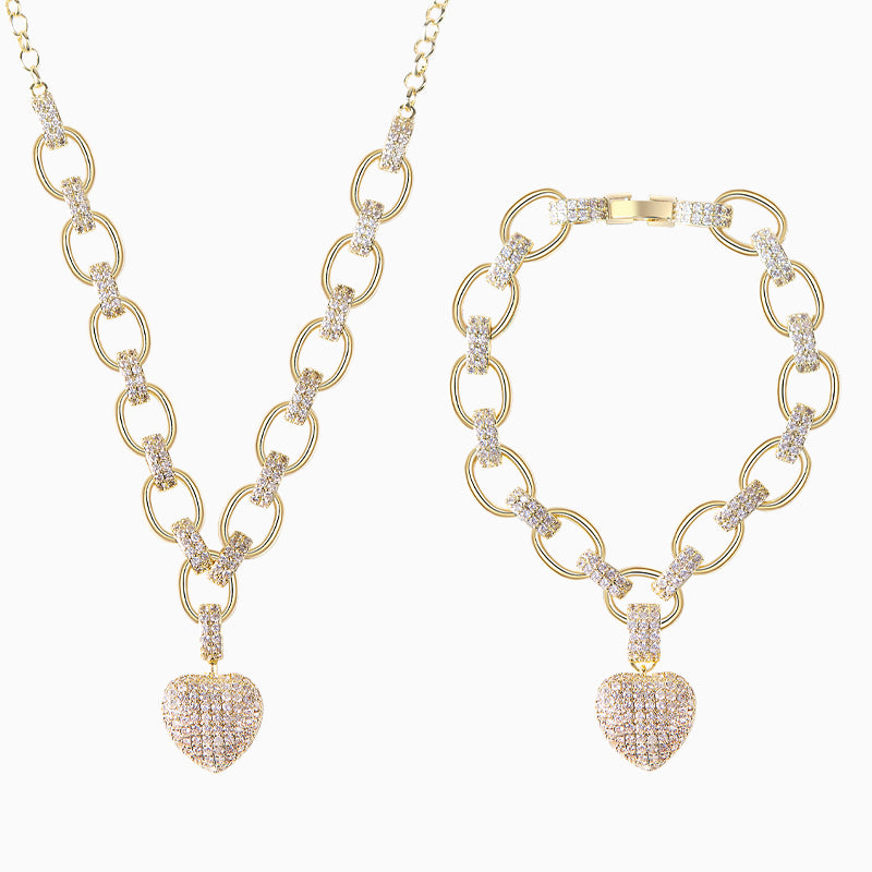 The Solid Heart Pendant Necklace & Bracelet Set