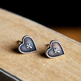 Sacred Heart Cross Studs in 925 Silver