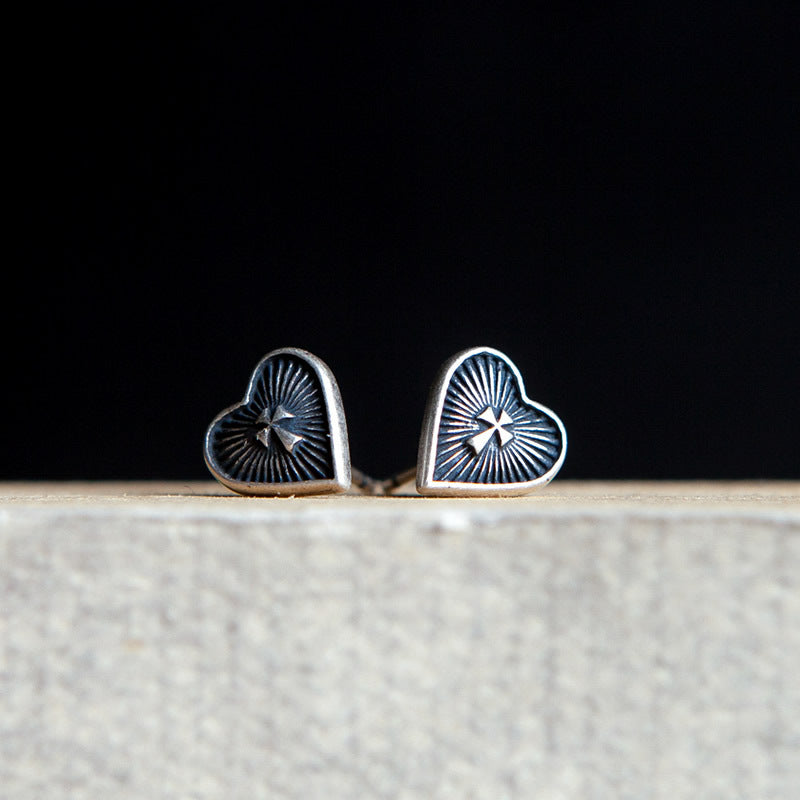 Sacred Heart Cross Studs in 925 Silver