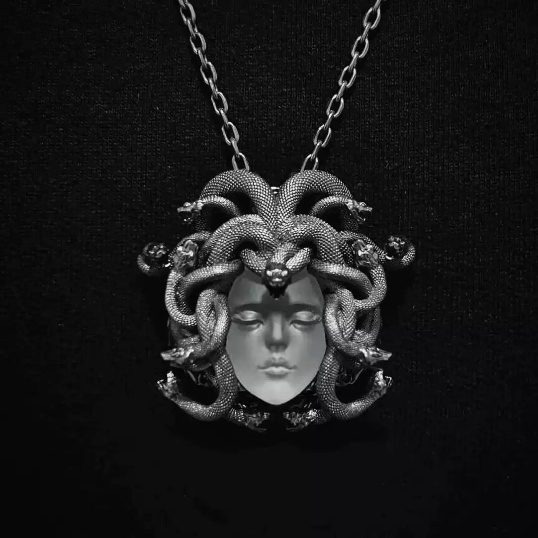 925 Silver Medusa Pendant Necklace with Snake Hair
