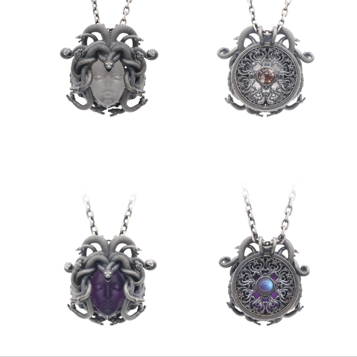 925 Silver Medusa Pendant Necklace with Snake Hair