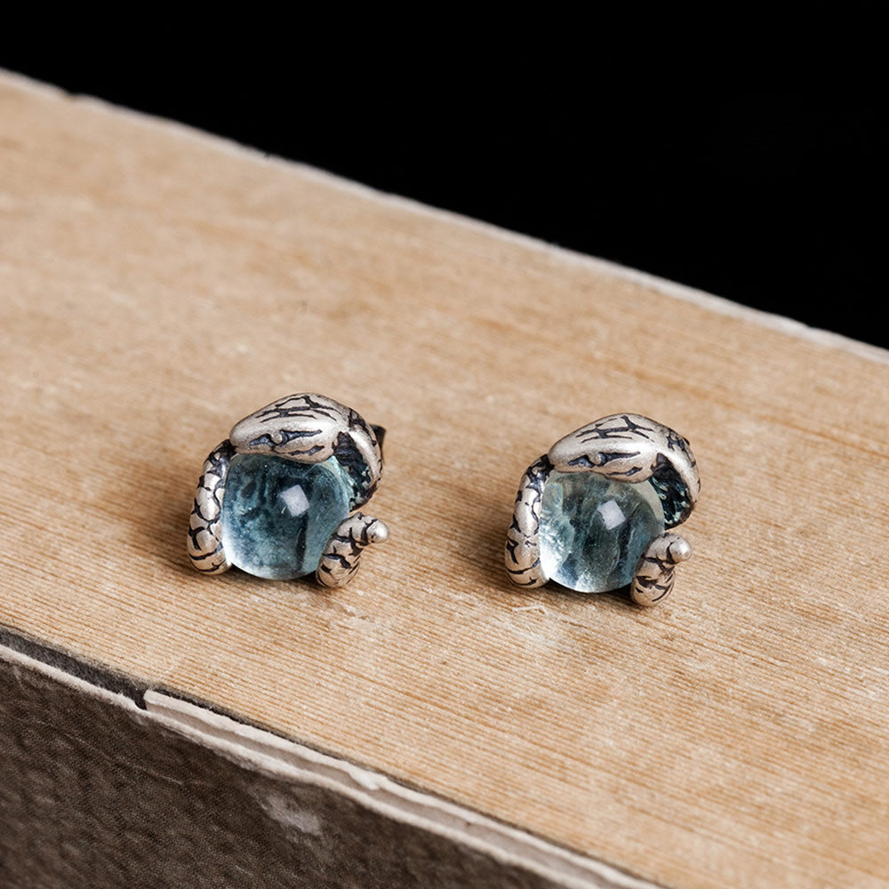Snake with Blue Topaz Stud Earrings