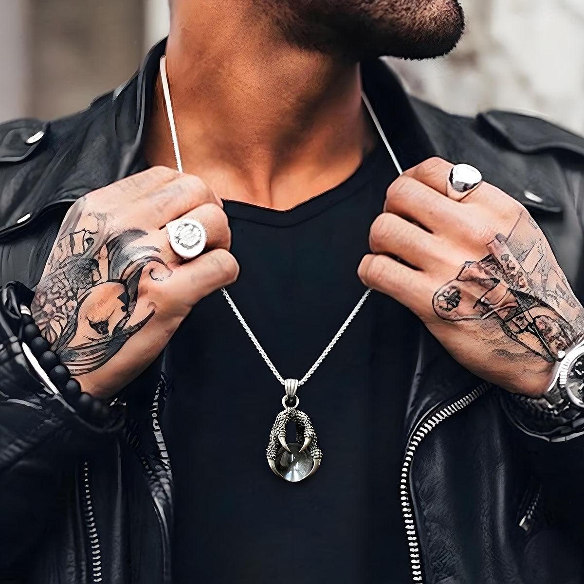 The Eagle‘s Claw Grabs the Crystal Ball Pendant Necklace