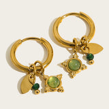 Stainless Steel Stone Charms Hoop Earrings