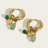 Stainless Steel Stone Charms Hoop Earrings