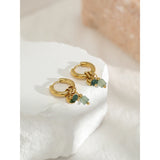 Stainless Steel Stone Charms Hoop Earrings