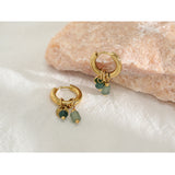 Stainless Steel Stone Charms Hoop Earrings