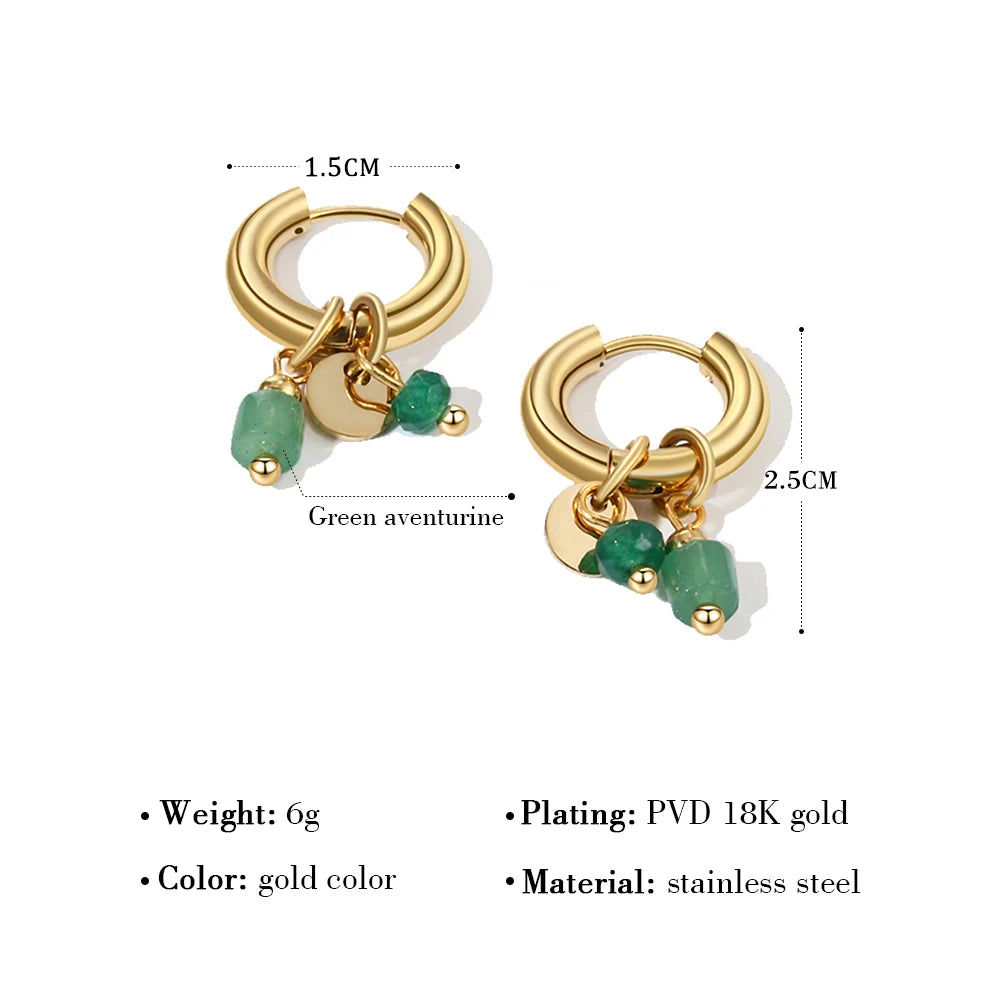 Stainless Steel Stone Charms Hoop Earrings