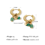Stainless Steel Stone Charms Hoop Earrings
