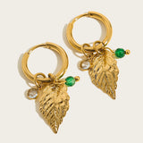Stainless Steel Stone Charms Hoop Earrings