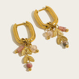 Stainless Steel Stone Charms Hoop Earrings