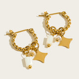 Stainless Steel Stone Charms Hoop Earrings
