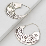 Engaved Silver Huge Fish Earrings