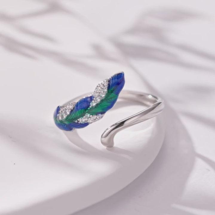 Chic Silver Blue Feather Adjustable Ring