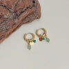 Stainless Steel Stone Charms Hoop Earrings