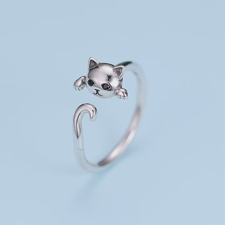 Sterling Silver Cute Cat Ring