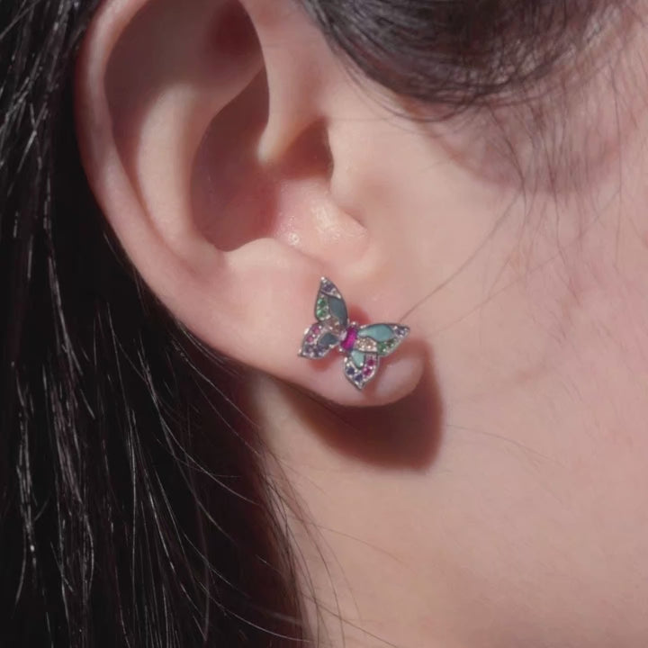 Colorful Zircon Butterfly Stud Earrings