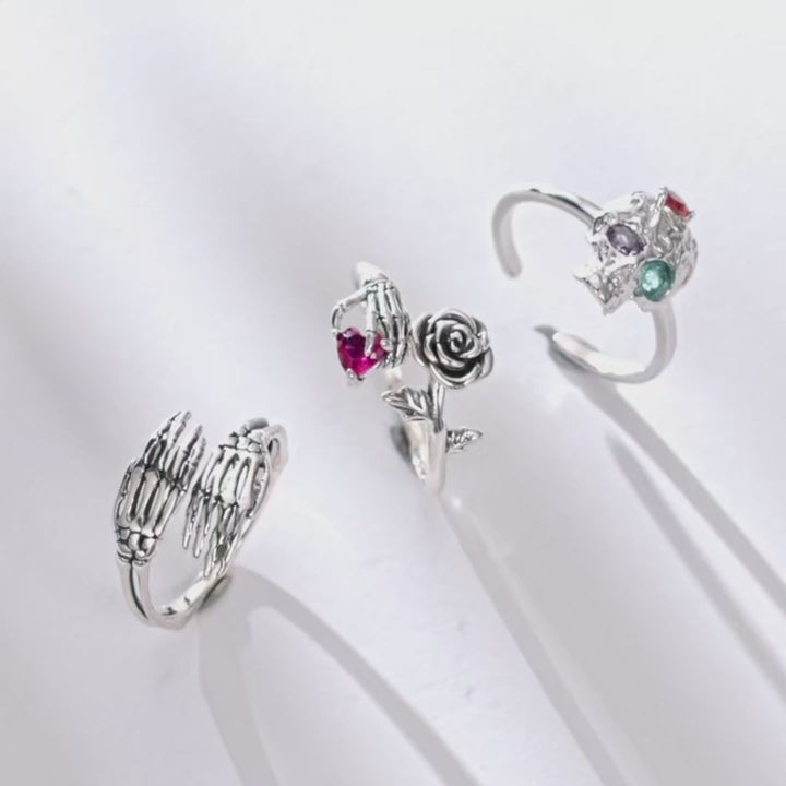 Skeleton and Rose Vintage Sterling Silver Ring